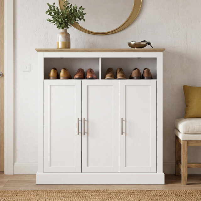 Benniton 3 Door Shoe Cabinet with Open Shelves