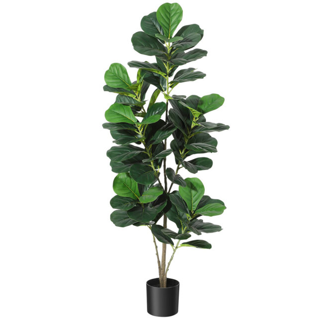 Ficus Lyrata Fiddle-Leaf Fig Artificial Plant with Multiple Stems and Wooden Trunk in Pot, 152 cm Tall