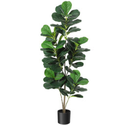 Ficus Lyrata Fiddle-Leaf Fig Artificial Plant with Multiple Stems and Wooden Trunk in Pot, 152 cm Tall
