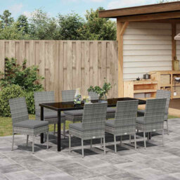Garden Dining Set Powder-Coated Steel Outdoor Furniture Poly Rattan
