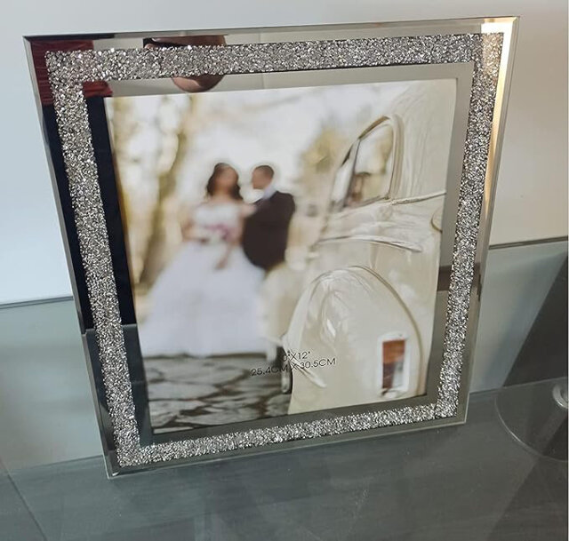 Crushed Crystals Photo Frame Silver Mirrored Crushed Jewel Crystal Diamante Picture Frame (10X12 inch)