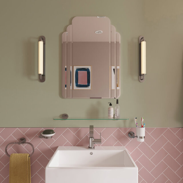 Croydex Art Deco Bevelled Mirror, Contemporary Arched Bathroom Mirror, 70 X 50cm