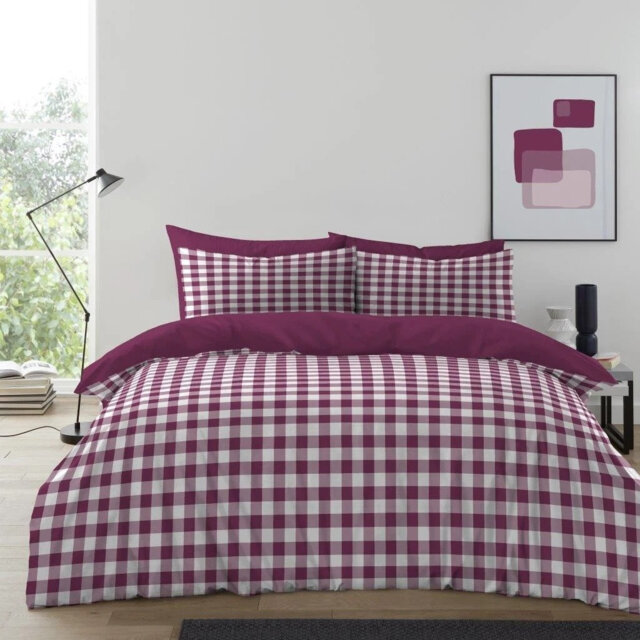Luxury Gingham Microfibre Duvet Cover Set with Pillowcases Soft Breathable Easy Care Bedding All Sizes