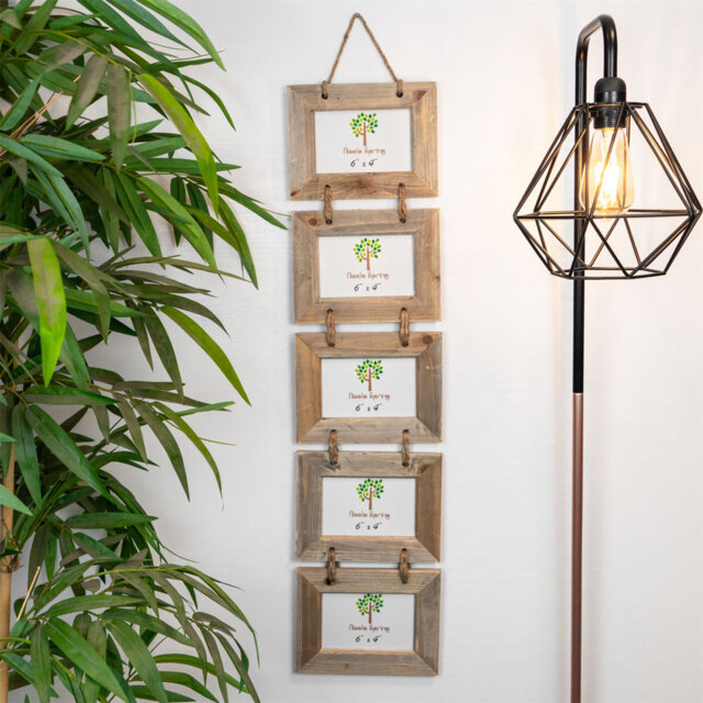 "Nicola Spring - Rustic Wooden Hanging 5 Photo Frames - 6 x 4"""