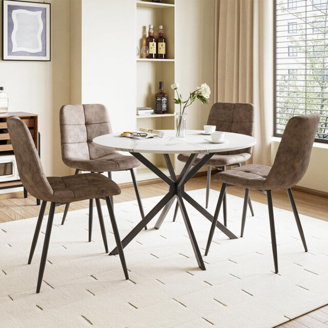 Dining Table And Chairs Set Of 4, Folding Round Dining Table With 4 Chairs For Dining Room,Kitchen,Living Room