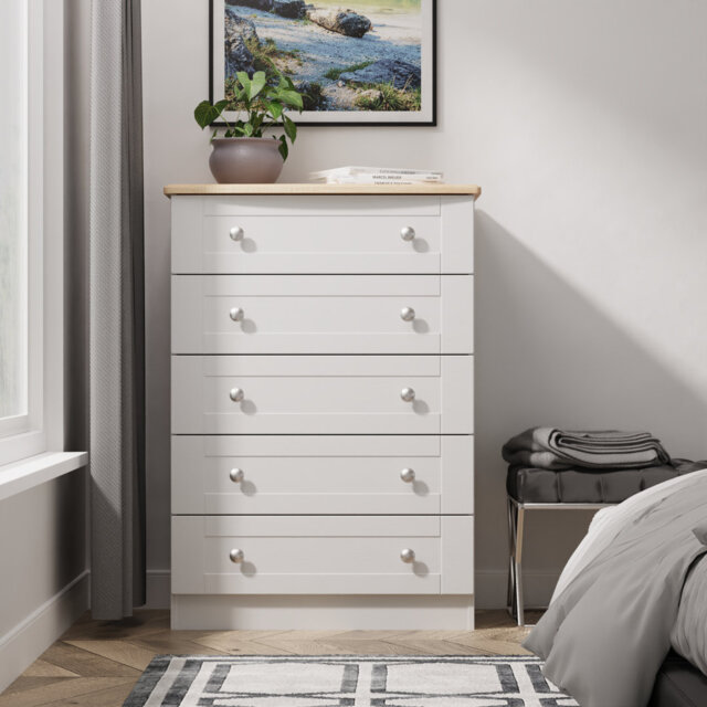 Sussex 5 Drawer Chest in White Ash & Bardolino Oak (Ready Assembled)