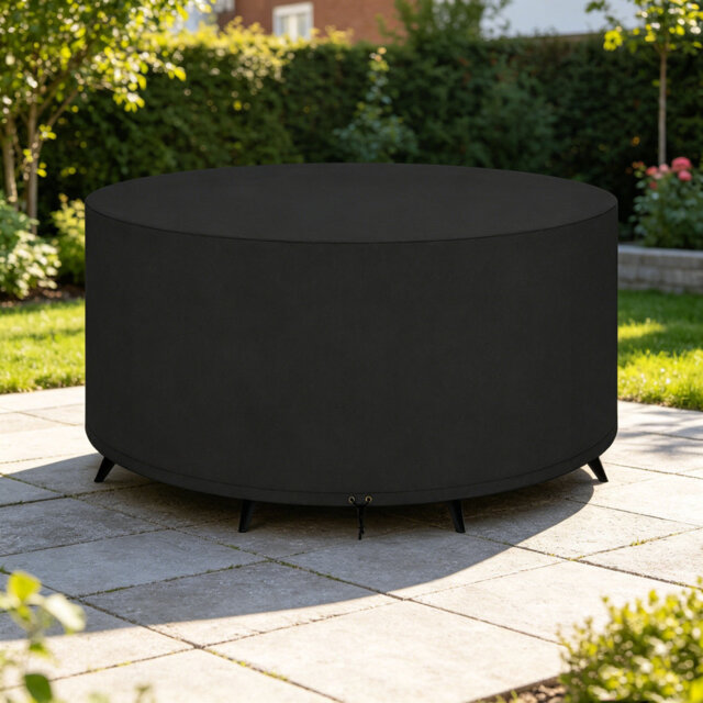 Large Round Garden Table Furniture Cover 420D Oxford Fabric for Chair Set 200 x 80 cm,Black