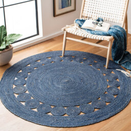 Round Altersberger Solid Colour Hand-Loomed Hand Loomed Navy Area Rug