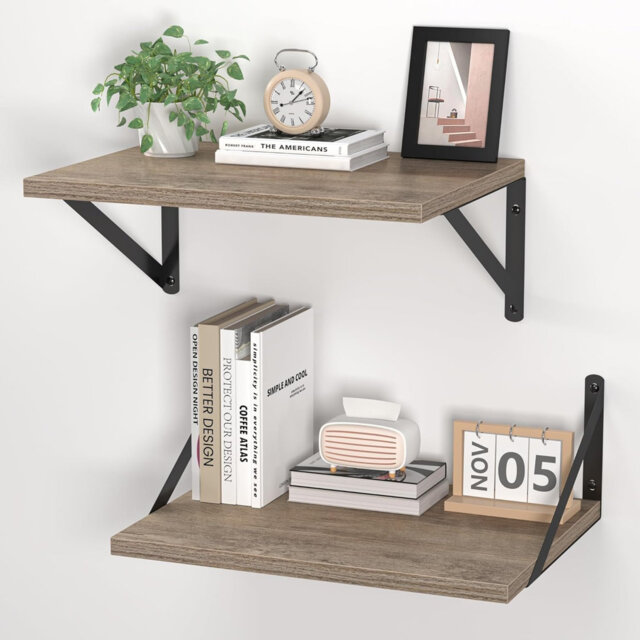 12 Inch Deep Floating Shelves for Wall, 16W x 12D Wood Wall Shelves Set of 2