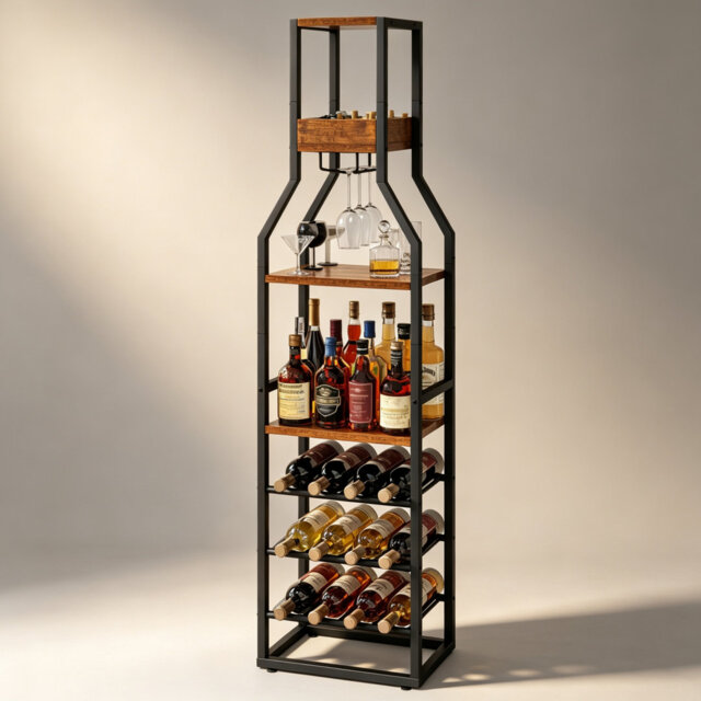 Wine Bottle & Glass Rack Brown