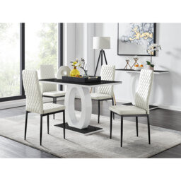 Scottsmoor High Gloss Halo Dining Table Set & 4 Luxury Faux Leather Dining Chairs - Modern Design