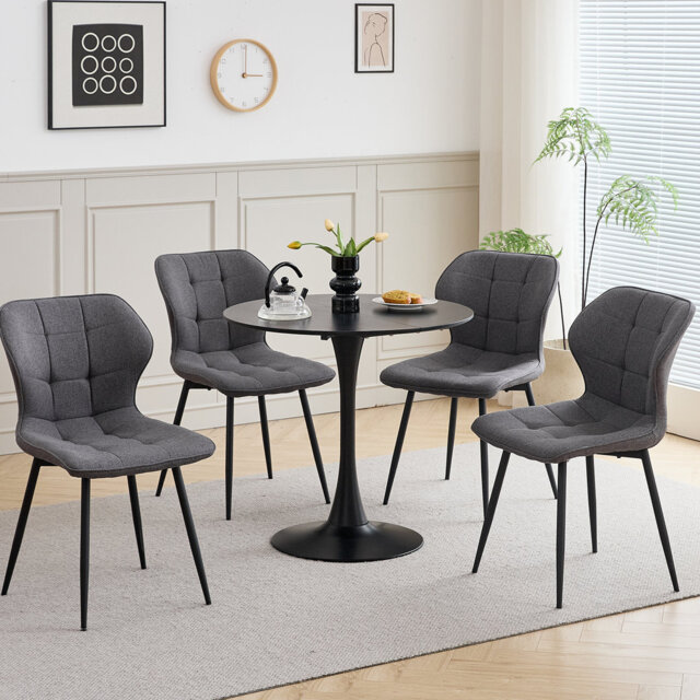 Modern Linen Fabric Dining Chair, Upholstered Side Chair with Metal Legs, Kitchen Accent Chair