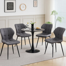 Modern Linen Fabric Dining Chair, Upholstered Side Chair with Metal Legs, Kitchen Accent Chair