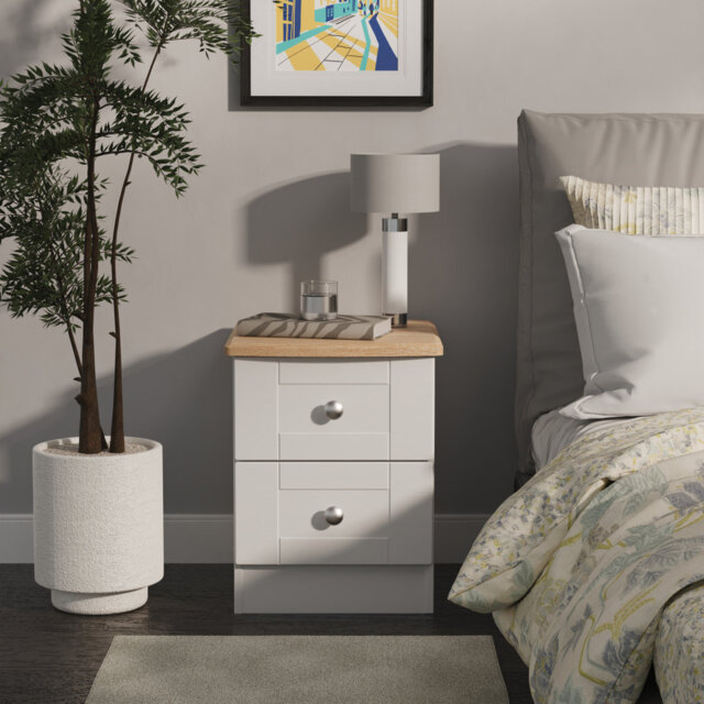 Agyen 2 Drawer Bedside Cabinet in White Ash & Bardolino Oak (Ready Assembled)