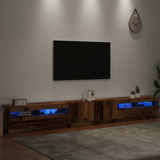 Dayven TV stand with LED lights, reclaimed wood look, 300 x 35 x 40cm