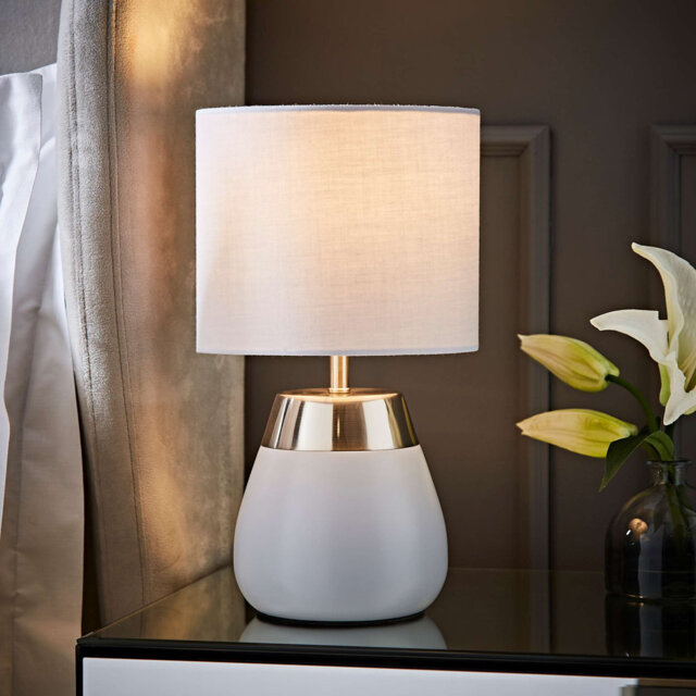 Allec Pale Pink Touch Table Lamp with matching Drum Lamp Shade