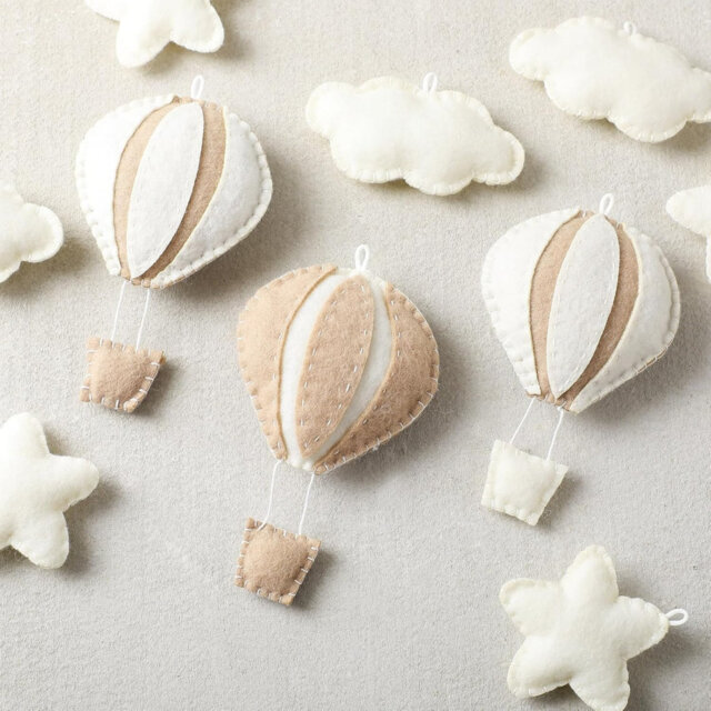 10 Pcs Star Hot Air Balloon and Cloud Nursery Decor Western Wall for Bedroom Felt Clouds Stars Kids Baby Beige