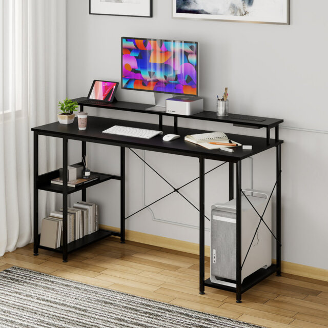Metal Base Computer Desk with Power Outlet