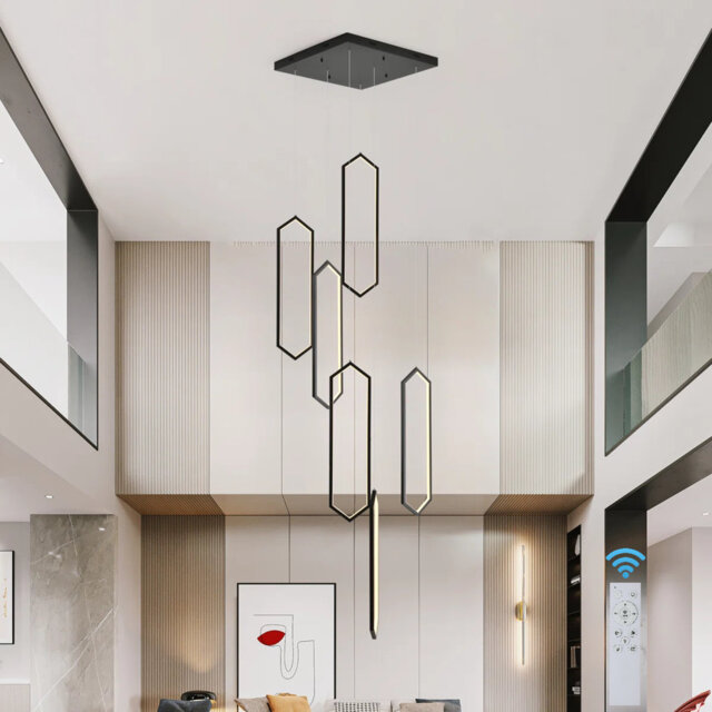 Cocoon Keysha 6 - Light LED Dimmable Chandelier Long High Ceiling Cluster Pendant for Hallway Staircase with Remote
