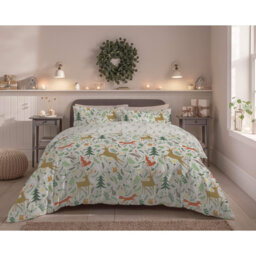 Festive Forest Animals Duvet Cover Set – Deer, Fox & Rabbit Print Bedding with PillowcaseS