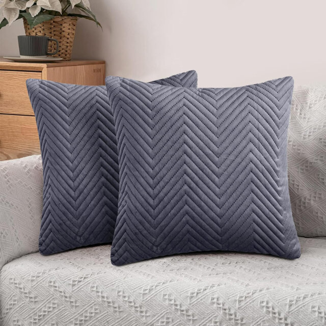 Ultra Soft Embossed Quilted Velvet Throw Cushion Covers for Sofa, Couch, & Bedroom Décor - Hidden Zipper, Machine Washable & Crushed Velvet
