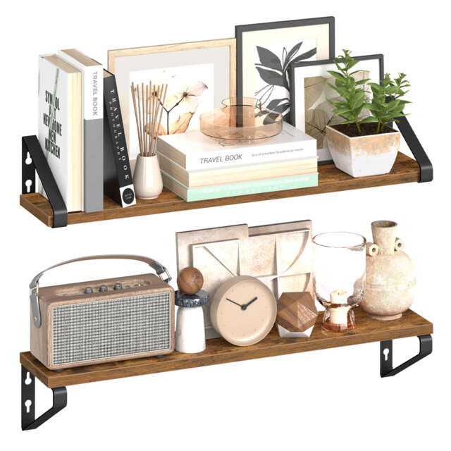 Wall Shelves, Floating Shelves Wall Mounted, Set Of 2, 60 Cm, For Living Room, Bathroom, Kitchen, Rustic Brown
