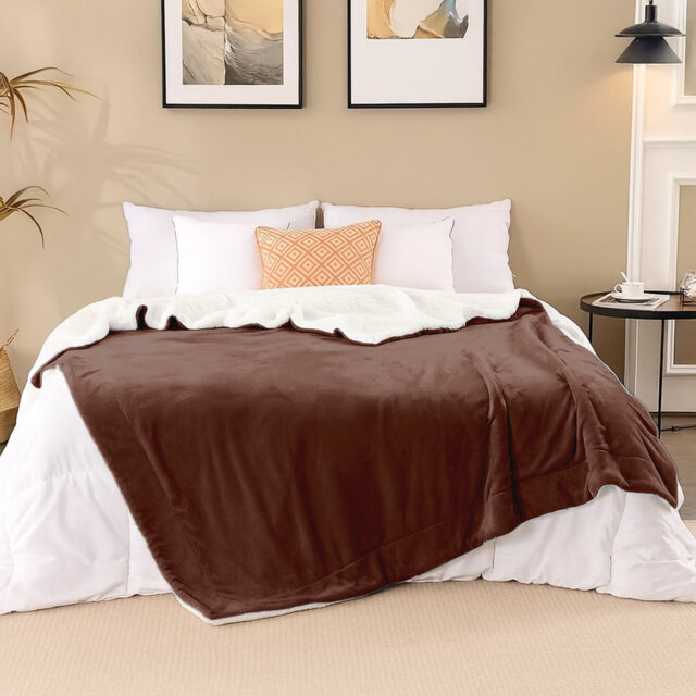 Sherpa Fleece Fur Thick Reversible Blanket Throw