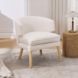 Wahson Accent Chair Chenille Thick Padded Modern Occasional Tub Chair Comfortable Side Chair With Wood Legs For Bedroom Living Room, Beige