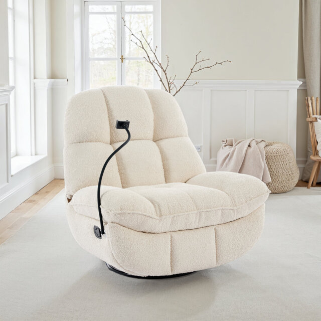 Chicago Swivel & Rocker Manual Recliner Chair in Beige Boucle
