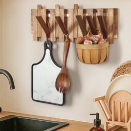 Rustic Wooden 8 Flip-Down Hooks Space-Saving Coat Hooks For Hallway Hanging Jackets Bags Hats
