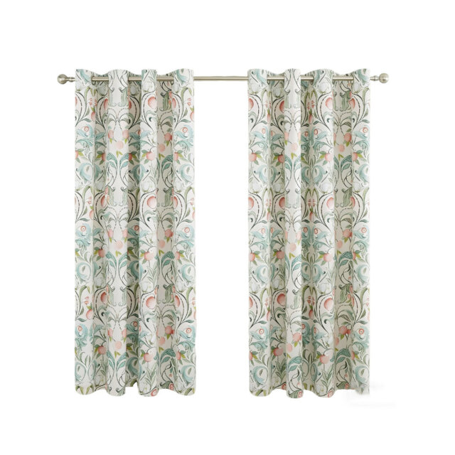 Clarence Floral 66 x 72 Inch Lined Eyelet Curtains Two Panels Natural Green