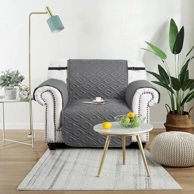 Waterproof Reversible Sofa Cover Quilted Anti-Slip Couch Protector with Adjustable Strap
