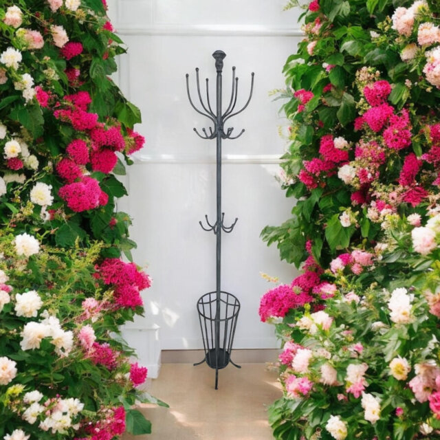 Bramblett Metal Coat Rack - 16 Hook Freestanding Hat and Umbrella Stand for Entryway, Hallway, Bedroom and Office Storage