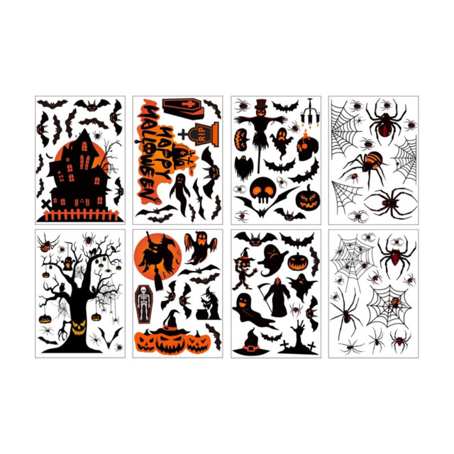 98Pcs Halloween Decorations ,8 Sheets Window Stickers , Double Side Stickers With Bats And Spiders
