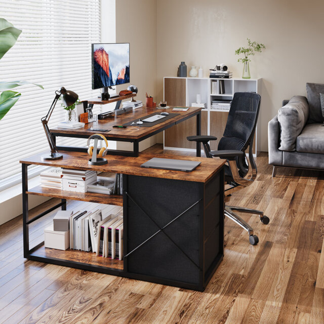 L-Shaped Metal Base Computer Desk