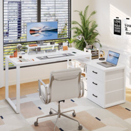 L-Shaped Metal Base Computer Desk