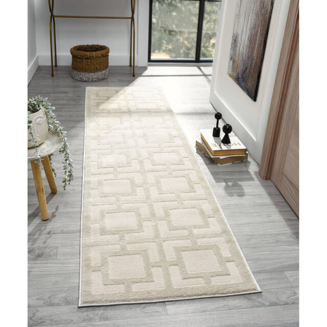 Bezore Modern Indoor Living Room Area Rug Embossed Cut-Shrink Pile with Metallic Sheen Jute Backing Living Room - Bedroom Hallway Carpet Maze Cream