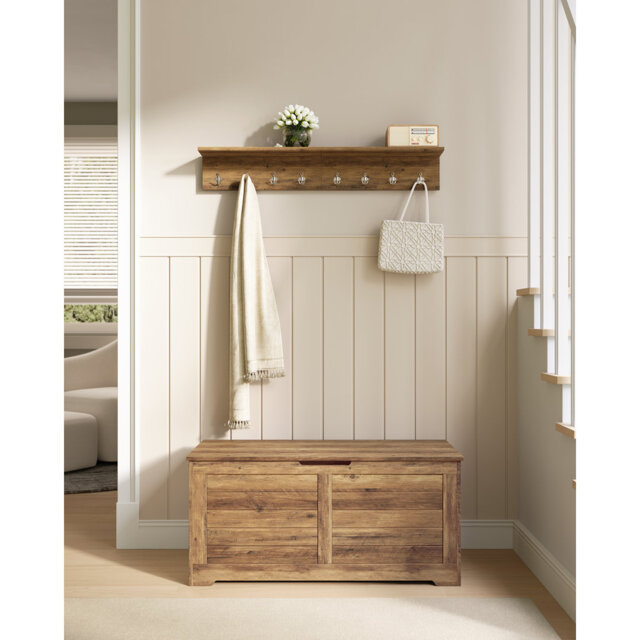 Chest, Bench, Blanket Box with 2 Safety Hinges, Shoe Storage, Farmhouse Style