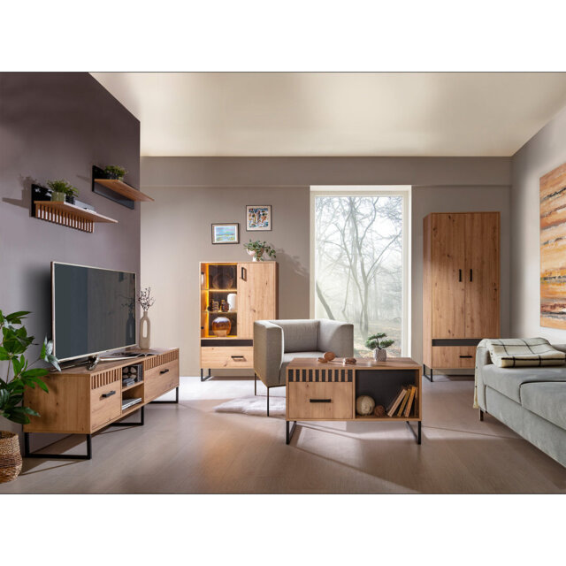 Bed in the Nantes 15 wardrobe, artisan oak/white matt color