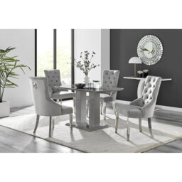 Edzard Modern Double Pedestal High Gloss Dining Table Set with 4 Luxury Velvet Dining Chairs