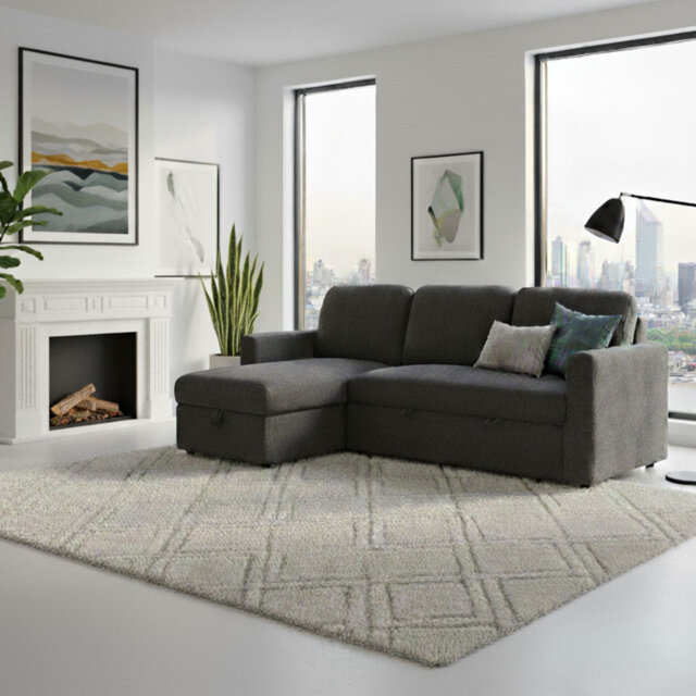 Movari Smart Corner Sofa Bed with Storage & Pull-Out Sleeper Modern Fabric L-Shaped Sofa with Chaise