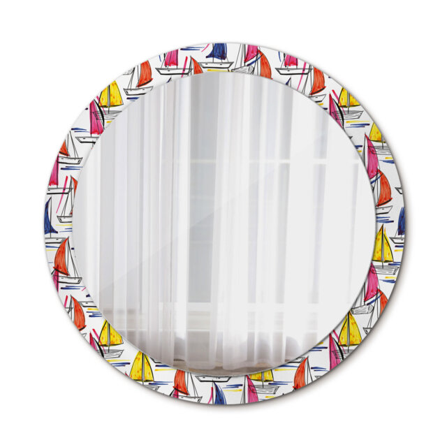 Huldar Round Glass Framed Wall Mounted Accent Mirror in White/Yellow/Pink