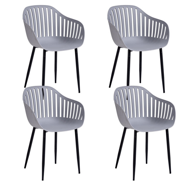 Set Of 4 Chairs - Modern Dining Chair - Vertical Bar Hollow Back Chair - Metal Legs