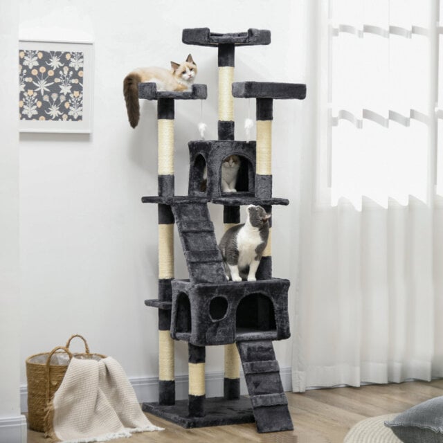 173cm Cat Tower Scratching Post Activity Centre for Indoor Charcoal