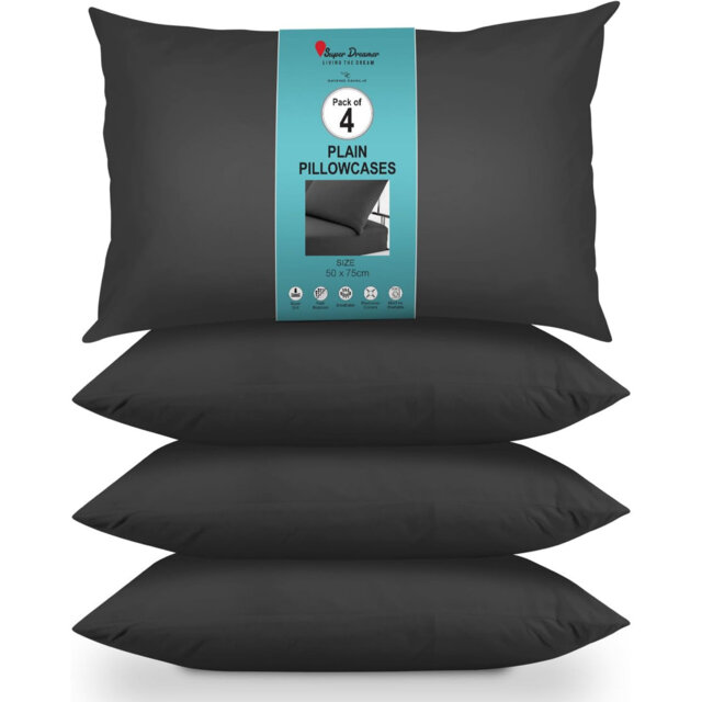 Super Dreamer Solid Colour Pillowcases 4 Pair 50x75 cm - Polyester Machine Washable High Yarn Quality Bedding
