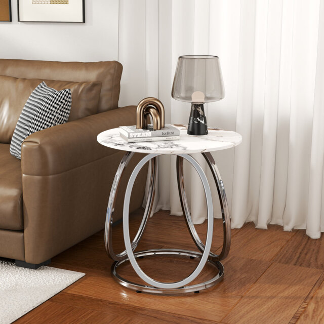 White Marble Side Table, Modern Style