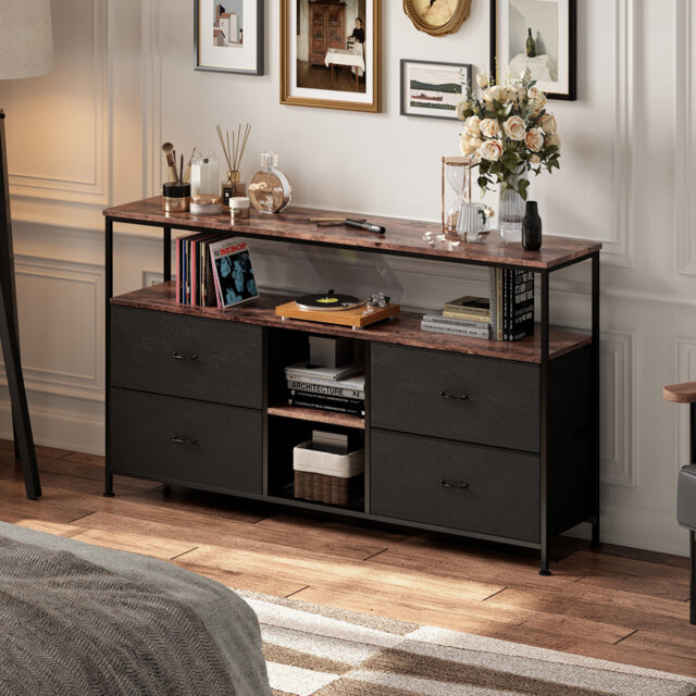 Industrial TV Stand With LED And 4 Fabric Drawers, 108×29.8×76.8 Cm