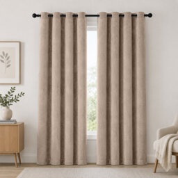 Thermal Velvet Curtains with Eyelet Ring Top - Blackout Crushed Velvet Drapes Pair