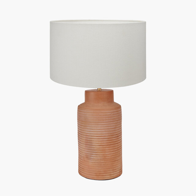 Sierra Natural Tall Ribbed Terracotta Table Lamp Base with Lino 35cm Black Self Lined Linen Cylinder Lampshade