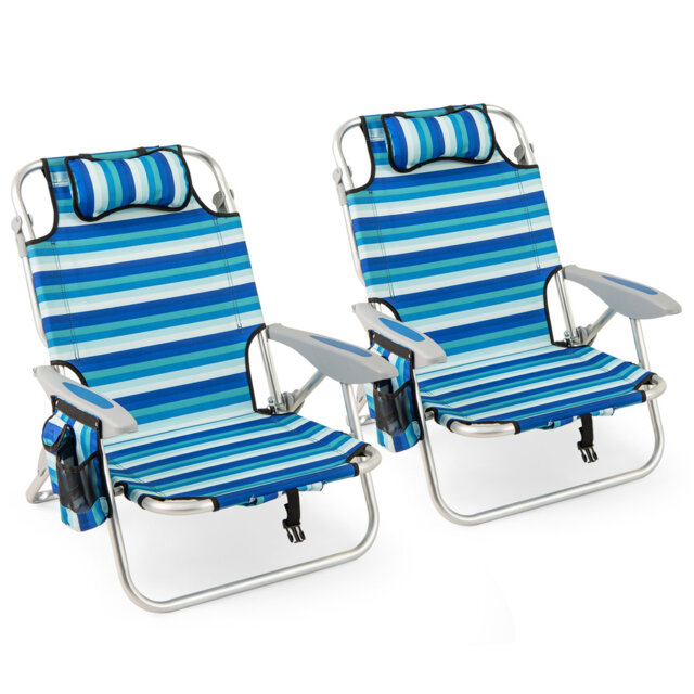 Folding Beach Chair Portable Lightweight Aluminum Frame Low Sand Chair Outdoor Lounge Recliner
